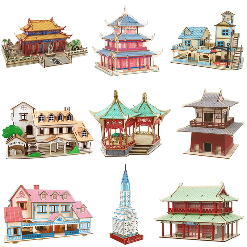 Hutte tridimensionnelle en bois 3D pour enfants et adultes, maison de bricolage, villa, puzzle, modèle de construction fait à la main, jouets de fête de jeu, cadeau pour enfants