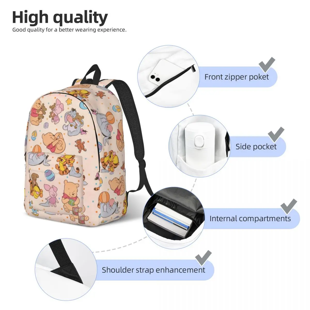 Benutzer definierte Winnie Pooh Teddybär Reise Leinwand Rucksack Männer Frauen Schule Laptop Bücher tasche College-Student Daypack Taschen