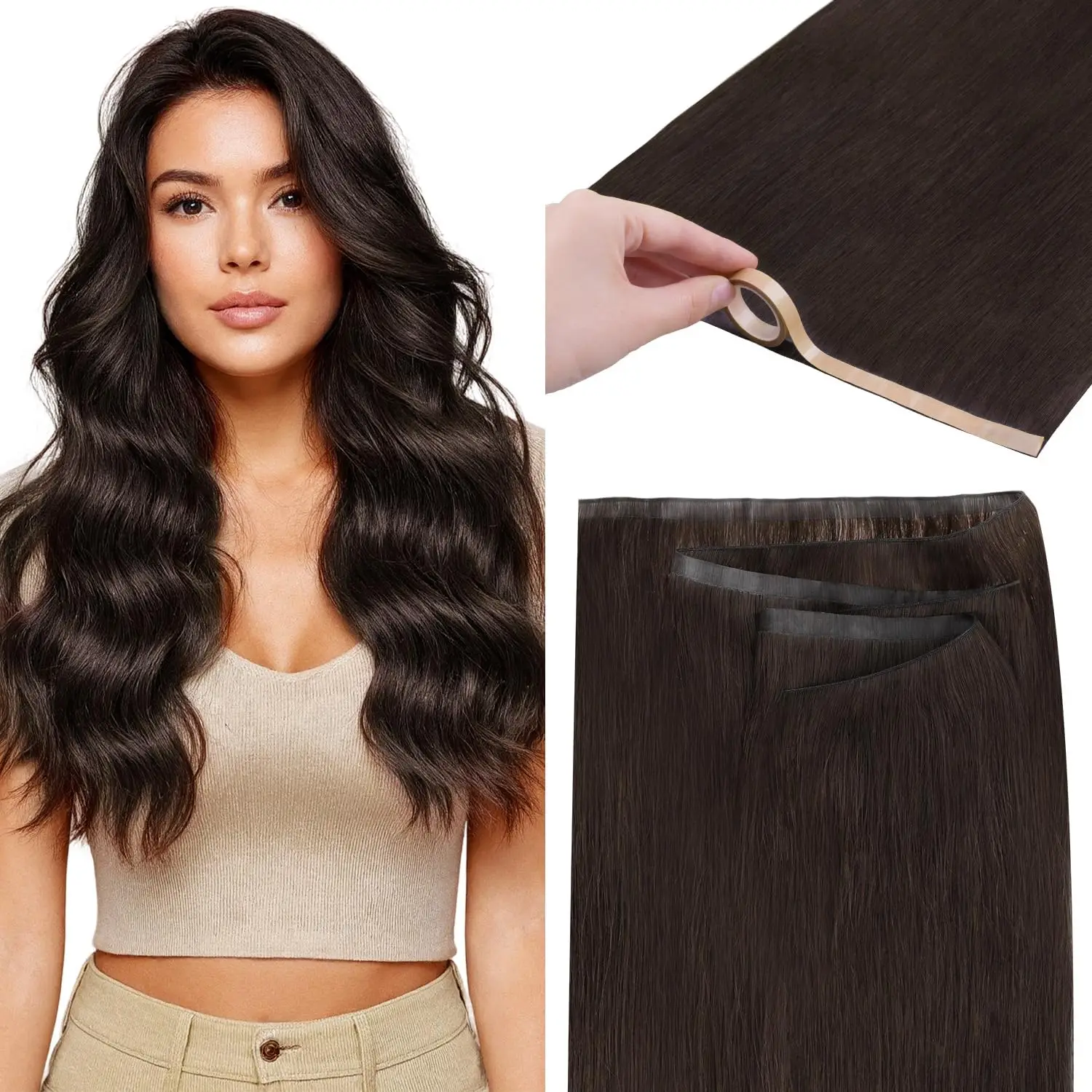 Nastro in trama Estensioni dei capelli Capelli umani PU Nastro di trama lunga nelle estensioni dei capelli Capelli umani veri Setosi Facile da usare Remy 12-20 pollici