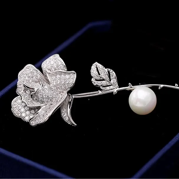 Broches de pérolas da moda, camélia de zircônia de cobre, jaquetas de terno masculinas e femininas, broches acessórios para mulheres 2025 novo