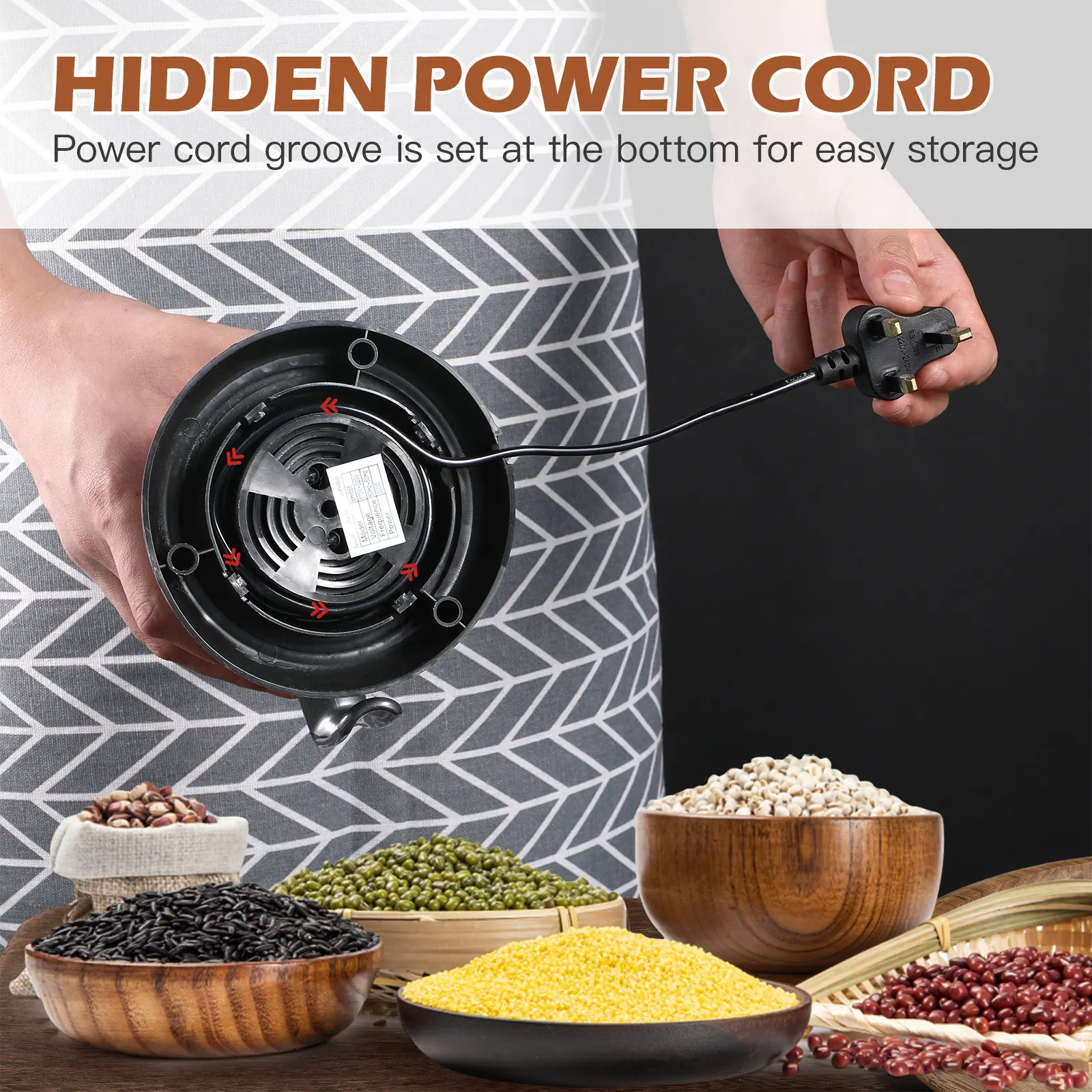 

Electric Coffee Grinder Machine for Beans Spices Nuts Grains with Portable Handle Push Design Stable Base Fine Grinding Power