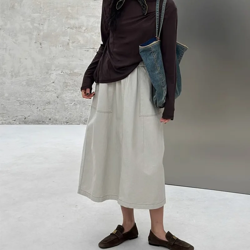 

Gagarich Spring Summer New Style Japanese Casual Versatile Straight Half Length Skirt Korean A-line Loose Simple Midi Skirts