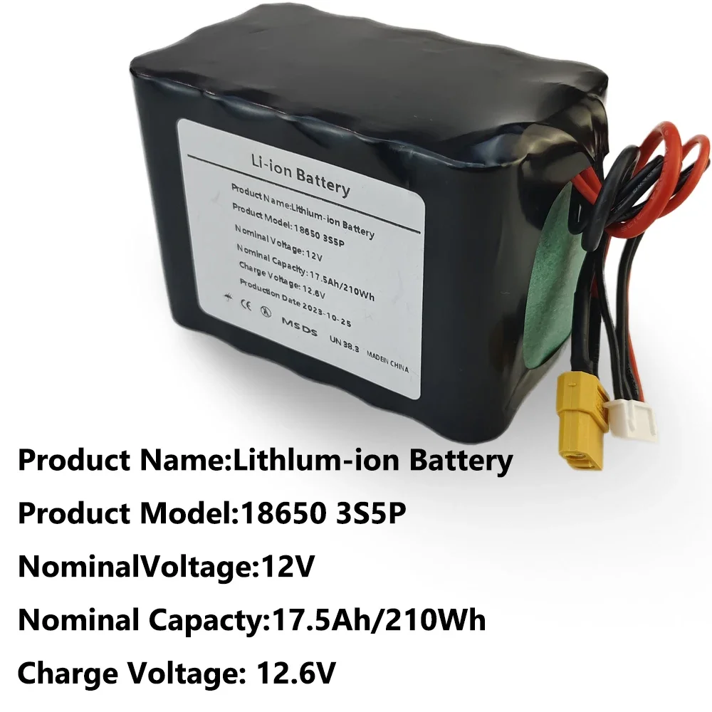 3S5P 12V 17500Ah  UAV Rechargeable Li-ion Battery ,with Connector XH2.54+XT60for Various RC Airplane Drone Quadrotor