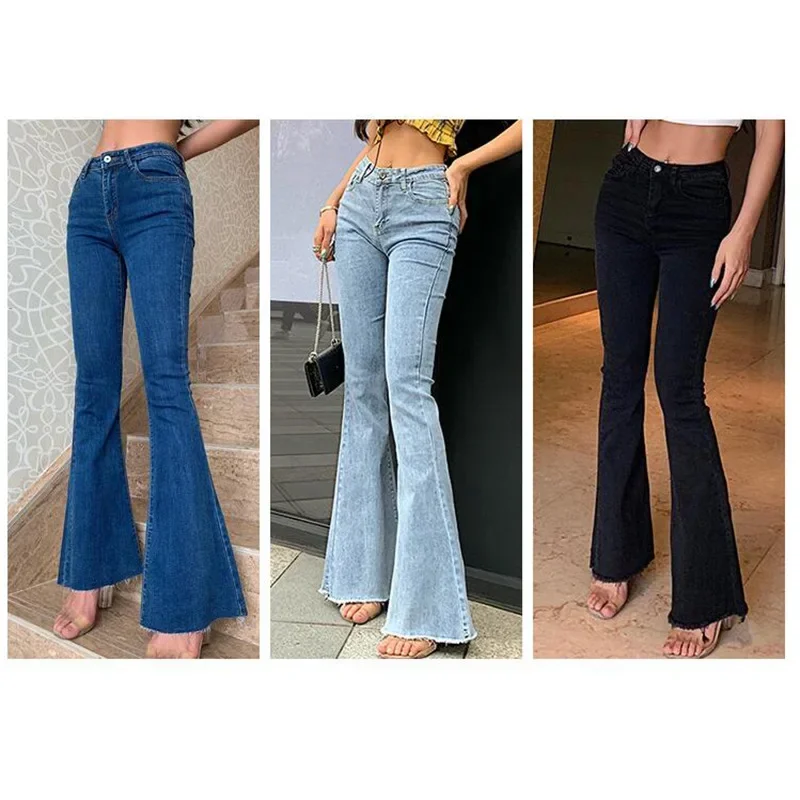 Women Jeans Flare Pant Denim Long Pants Slim Fit Hip Wrap Sexy Straight Trousers Sheath Elegant Splice High Waist Autumn