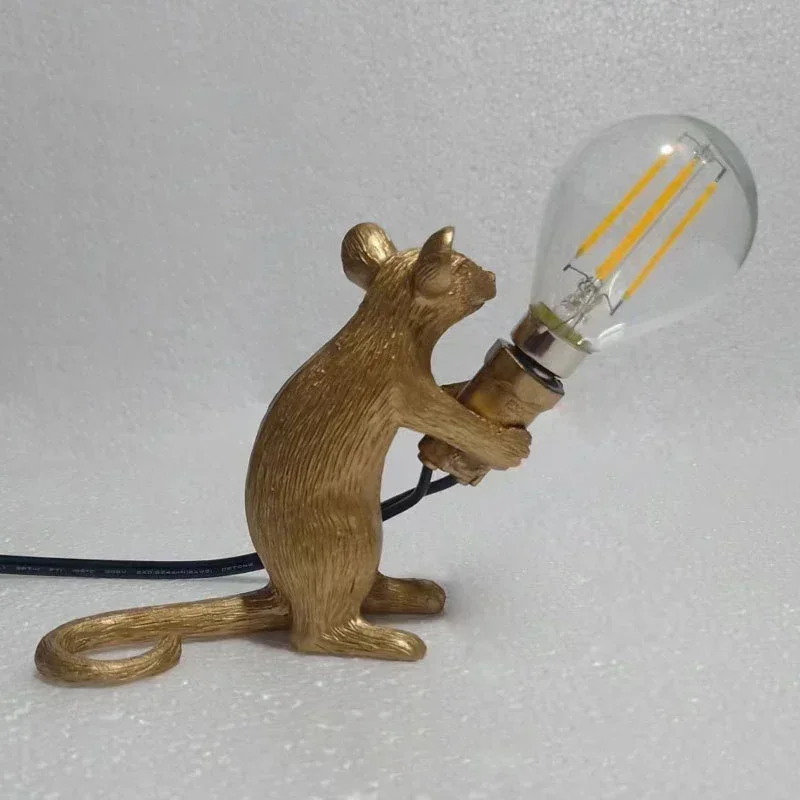 Nordic Cartoon Mouse Resin Night Lamp, Resin Animal Rat, Home Decor, Bedside Lighting Fixtures, E12