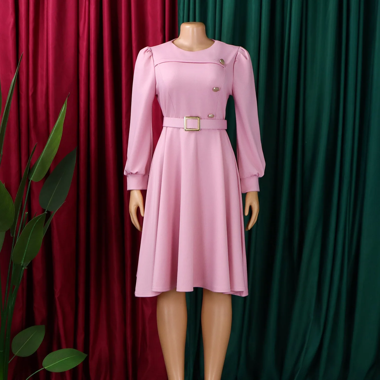 

Элегантное африканское платье с высокой талией, длинными рукавами и круглым вырезом, однотонное, из полиэстера, с юбкой А-силуэта, для всех типов фигуры