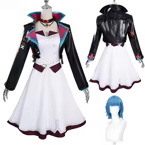 Arcane LOL Powder Wig Jinx Cosplay Women Costume for Female Girls Disguise Clothing Outfits Halloween Carnival Roleplay Suit