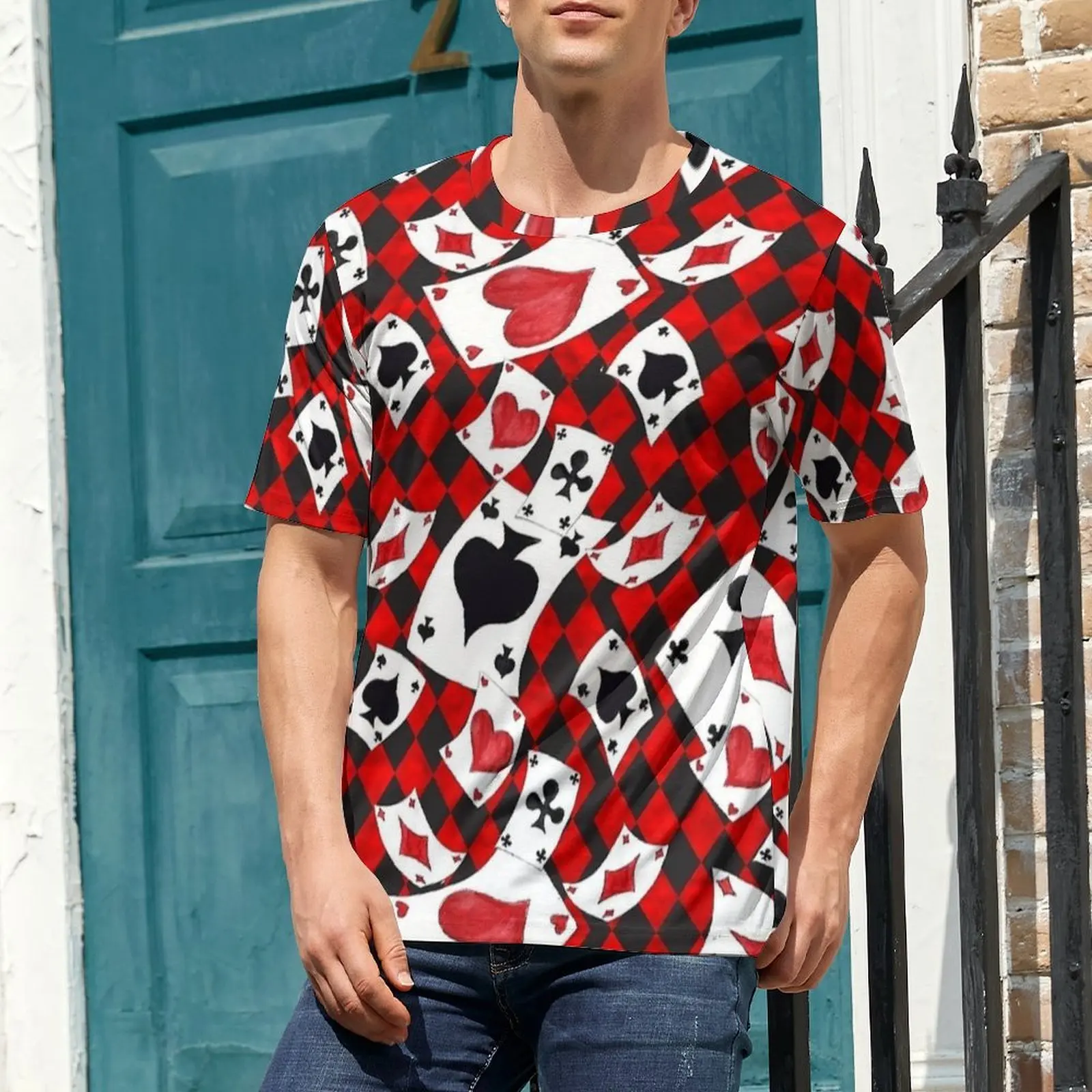 Retro Playing Cards Pattern T-Shirt  Hip Hop T Shirts Male Y2K Fun Tee Shirt Beach Short Sleeve Design Top Tees Big Size