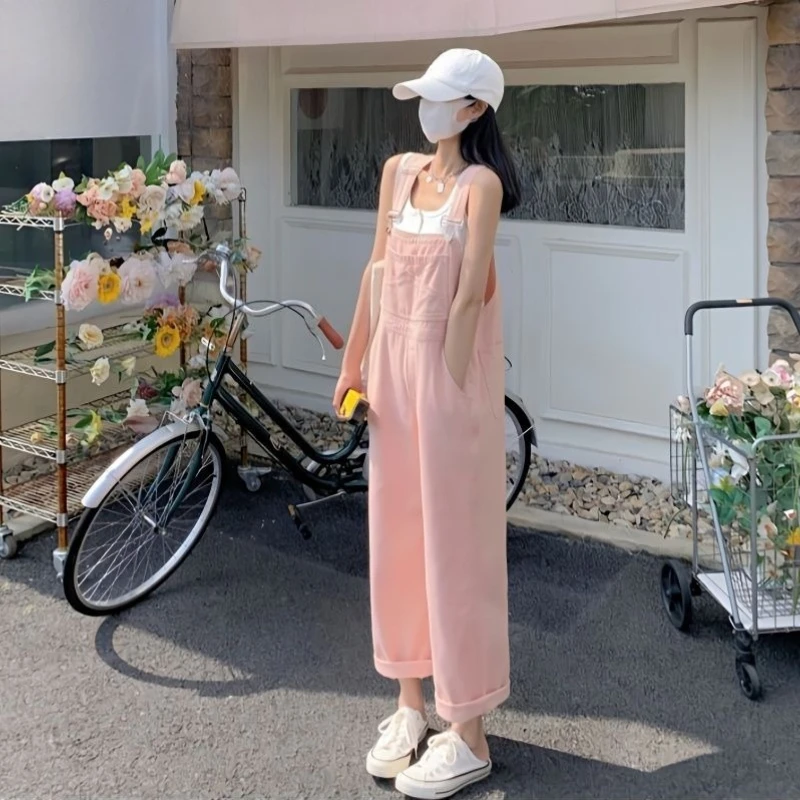 

Spring High Waist Denim Overalls Women Wide Leg Straight Cut Loose Fit Unique Design Slimming Long Jeans Trendy