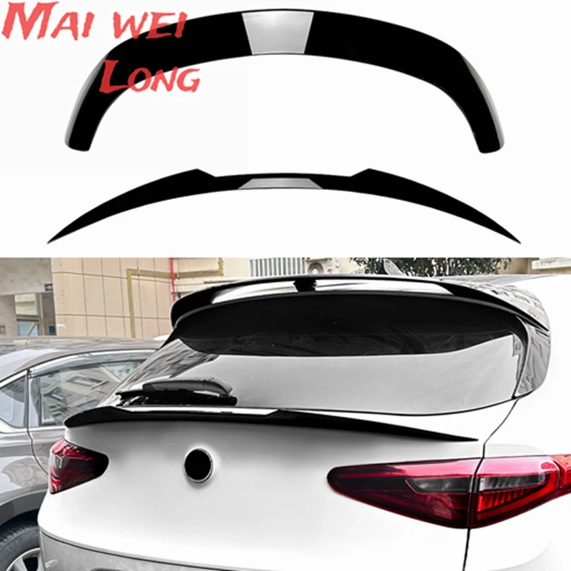 

For Alfa Romeo Stelvio Spoiler ABS Plastic Carbon Fiber Look Hatchback SUV Roof Rear Wing Body Kit Accessories 2017 2018 - 2023