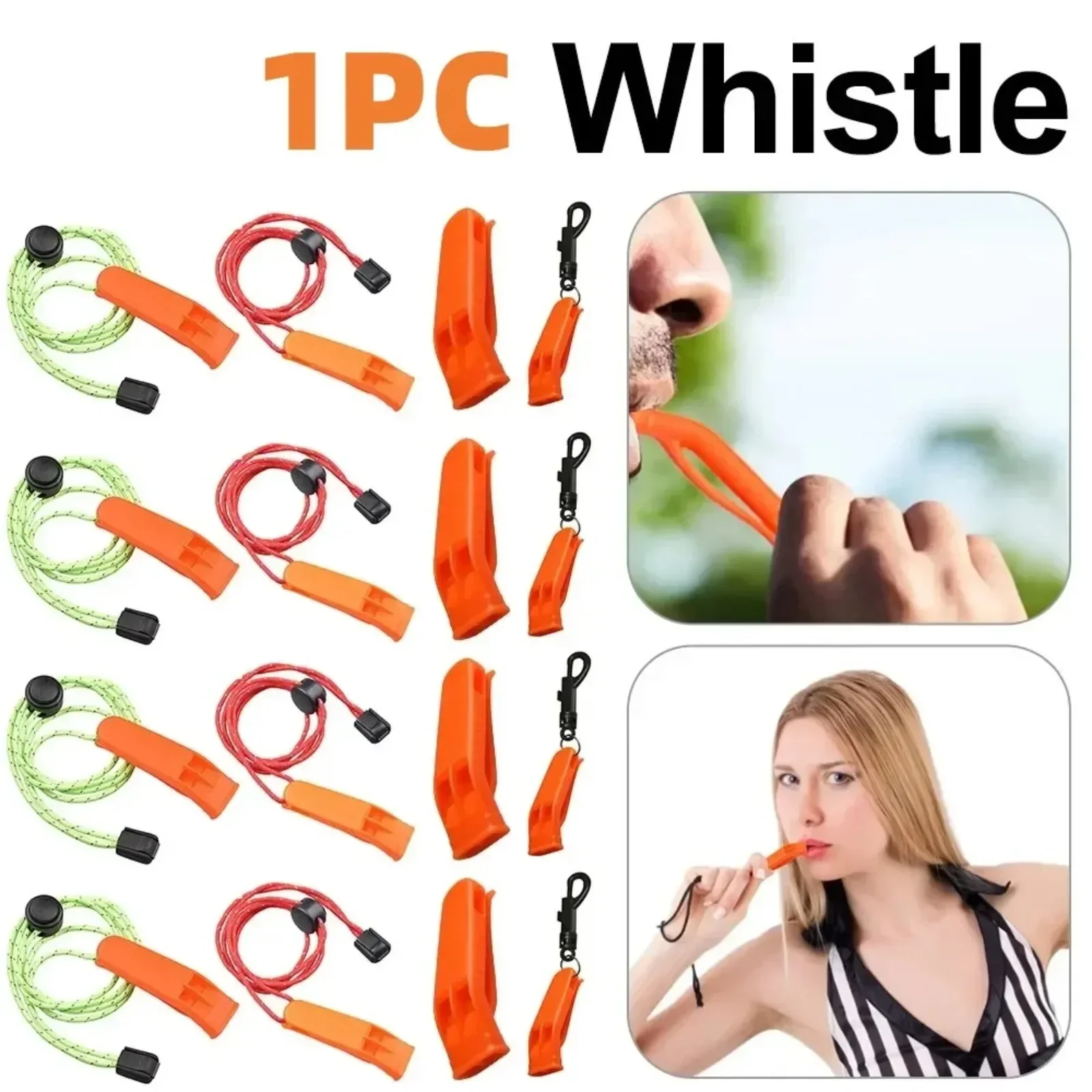 Plastic Outdoor Camping Hiking Survival Rescue Emergency Loud Whistle Sports Match Double Pipe Dual Band Whistle with Tail Rope