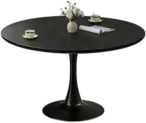 Round Dining Tulip Table for 4, Mid-Century Modern Table with Sturdy Metal Pedestal for Kitchen, Bistro, Cafe, Leisure