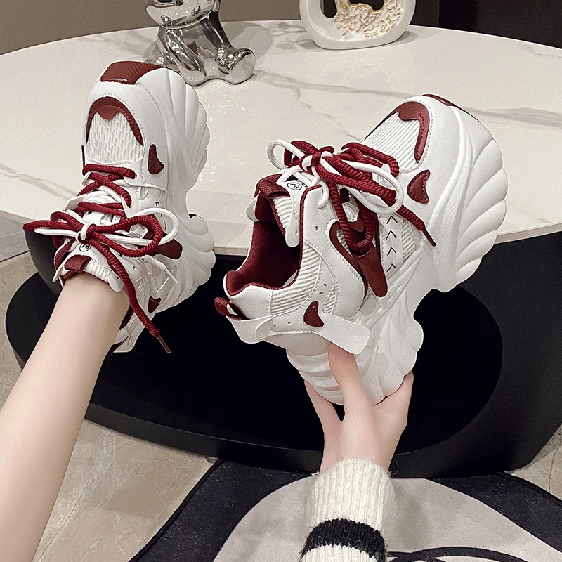 NEW Women Chunky Sneakers Internal 11CM High Platform Breathable Mesh Shoes Ladies Wedges Casual Shoes For Woman Sports Dad Shoe image 4