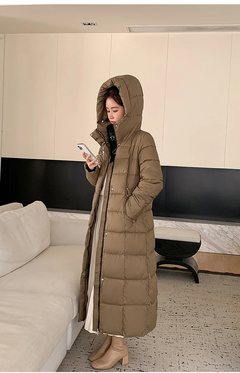 Winter Ladies Long Warm Down Jacket Big Size Puffer Outwears Thicken Hooded Down Coat Women Light Thin White Duck Jacket Parkas