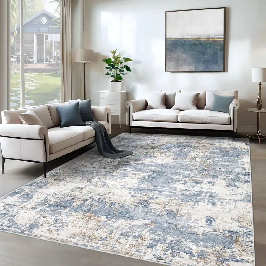 

Area Rugs for Living Room, Washable Modern Abstract Large Area Rug Neutral Soft Non Slip Kids Rug Stain Resistant Indoor Carpet