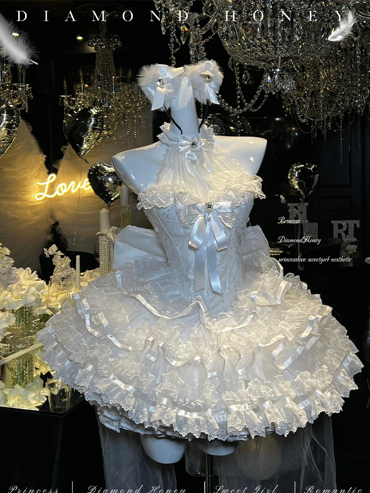Short Wedding Dress Romantic Anniversary Ceremony Coming-of-age Ceremony Flower Wedding Dress Sexy Neck Lolita Style Dress