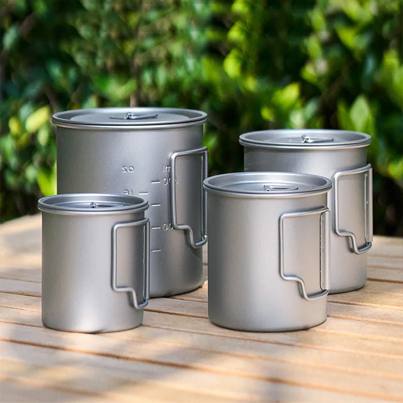 

200/300/450/750ml Pure Titanium Mugs With Lid And Folding Handle,Single-layer,Antibacterial,Anti-mold,Outdoor Travel Water CUP