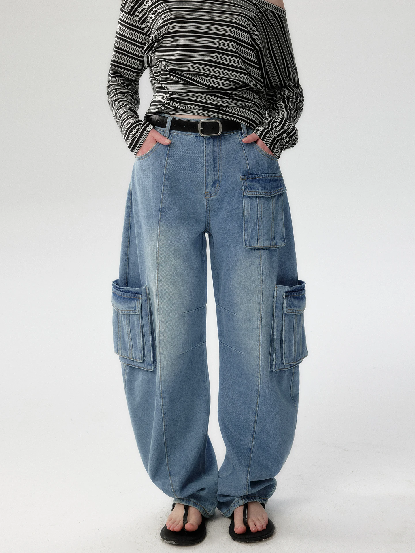 Washed Denim Jeans Women's Spring Autumn Loose Wide Leg Knife  Pants Vintage Decomposition Cotton Breathable Comfortable