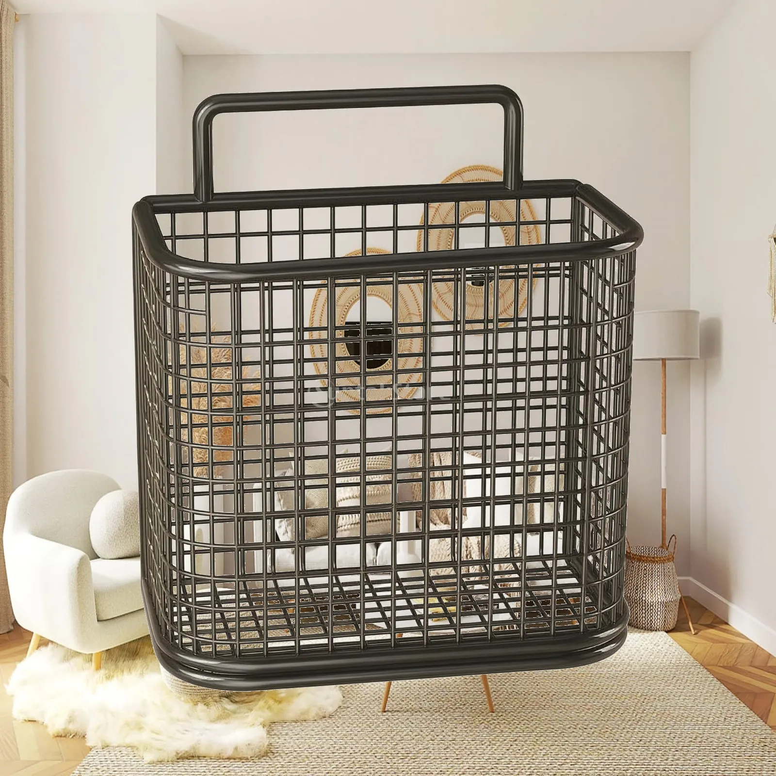Iron Desk Organizer with Carry Handle Sturdy Metal Desktop Storage Basket Desktop File Organizer Basket Compact Space-Efficient