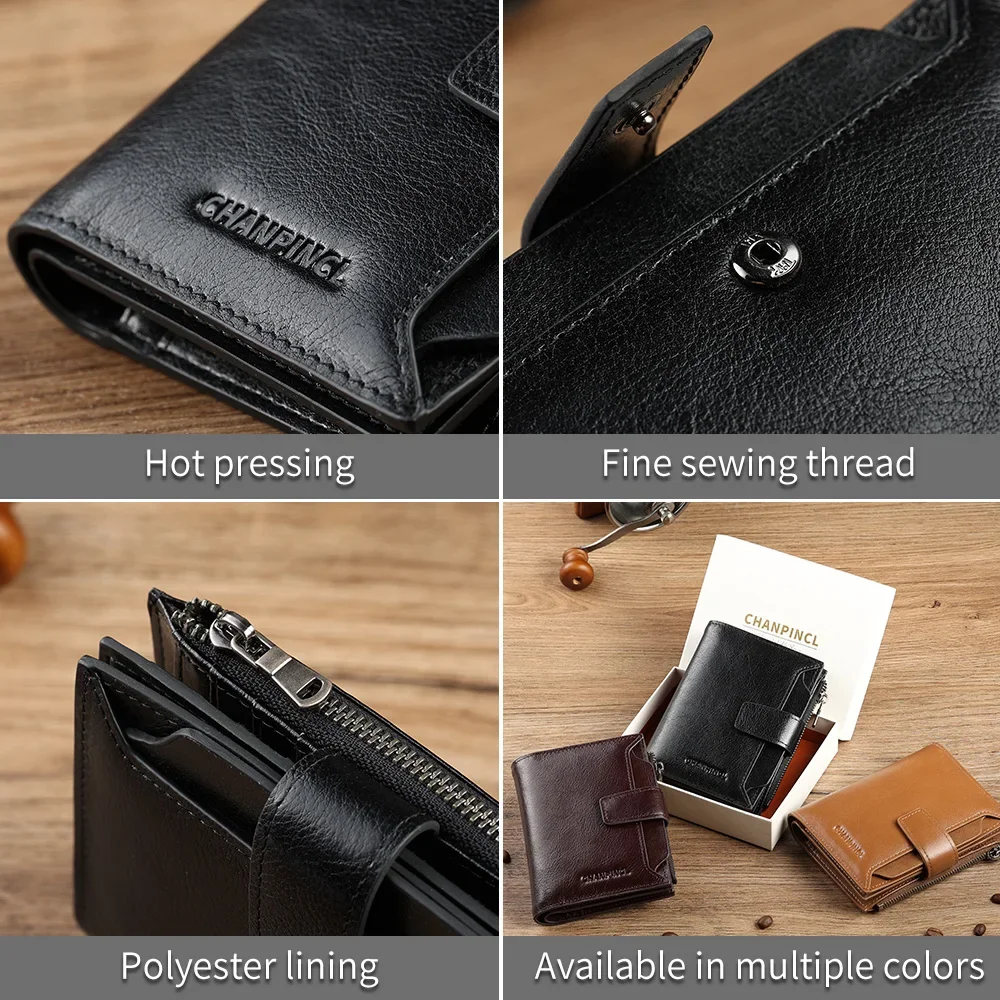 CHANPINCL Luxury Men Wallet Genuine Cow Leather Original 16 Card Slots Short Vertical Driver License First Layer Cowhide Bag