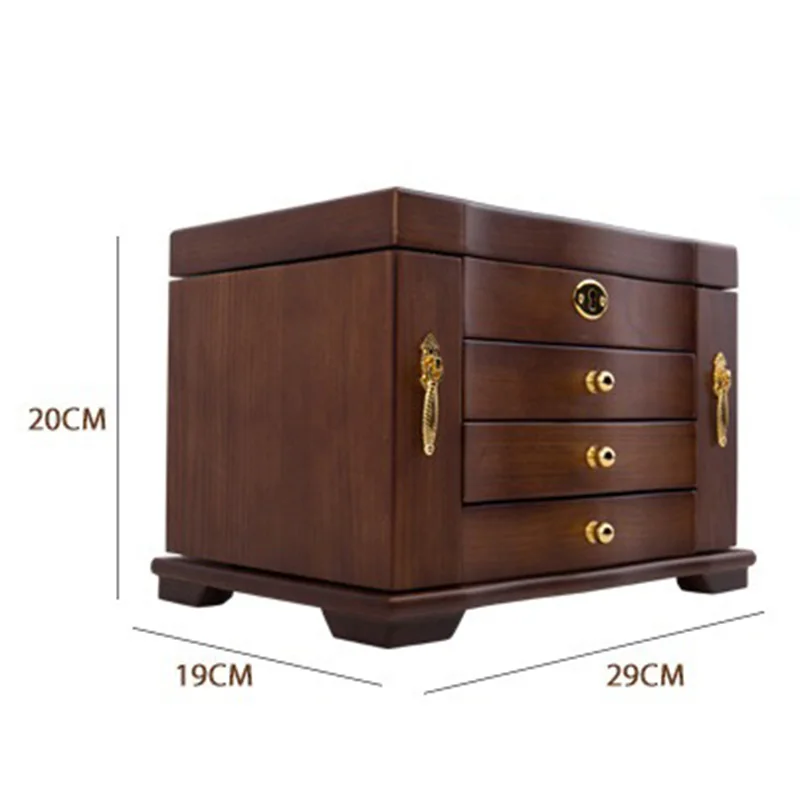 صندوق مجوهرات من الخشب الصلب مرآة القرط صناديق تخزين القلائد الفاخرة الرجعية سوار عرض القضية مع قفل منظم المجوهرات