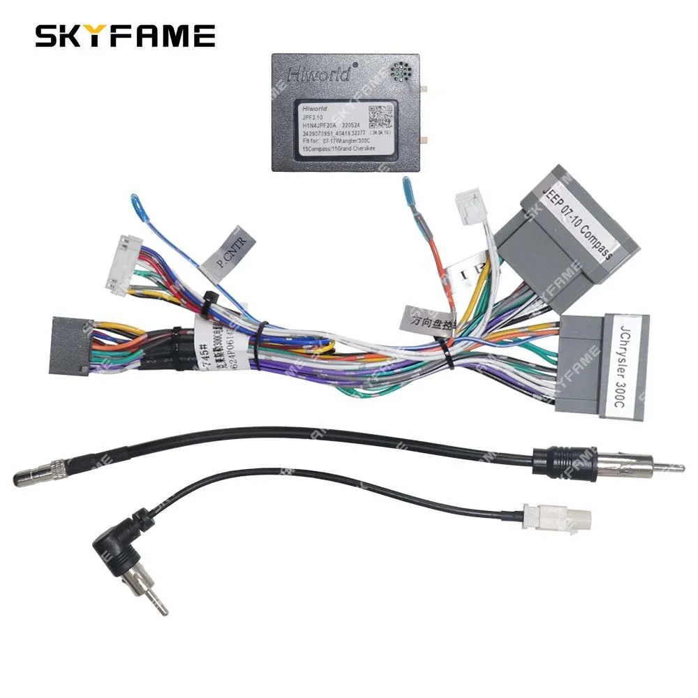 SKYFAME سيارة 16pin الأسلاك تسخير محول Canbus صندوق أندرويد راديو كابلات الطاقة لكرايسلر 300C جيب كومباس عيار JPF2.10