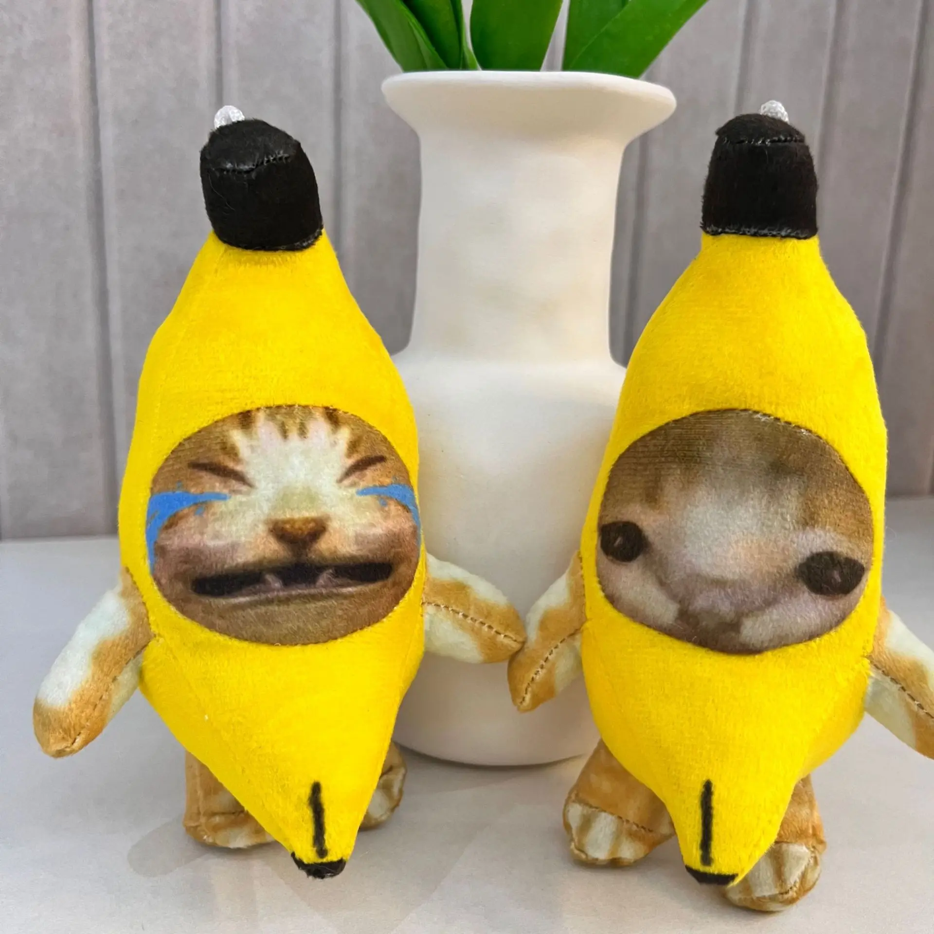 Weird banana cat emoji pendant, crying plush cat toy keychain, cute bag hanger decoration, stress-relieving gift