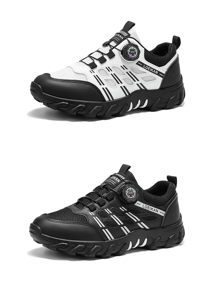 Herren-Wanderschuhe mit drehbarer Schnalle, rutschfeste, dicke Sohle, Outdoor-Trekking-Kletterschuhe, Schwarz-Silber – Detail 1