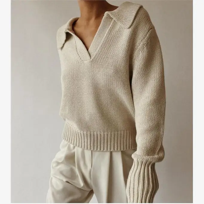 

Модный повседневный свободный хлопковый свитер в уличном стиле, осень 2024, женская вязаная одежда, удобный всесезонный топ