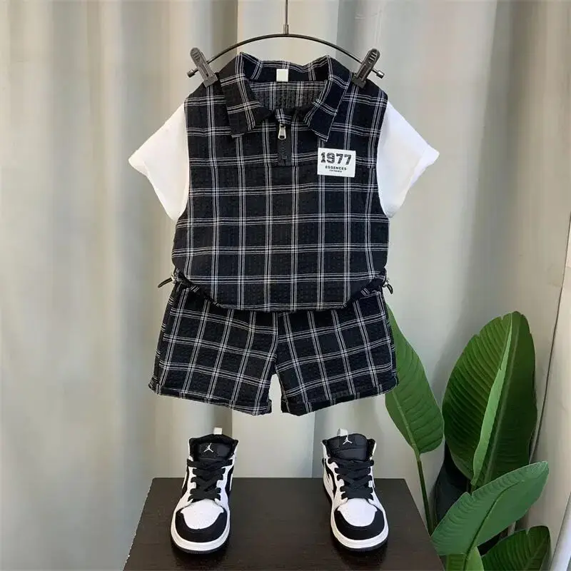 Boys Summer Suit Fashionable New Style Short-Sleeved Top Shorts Two-Piece Set Children's Clothing
