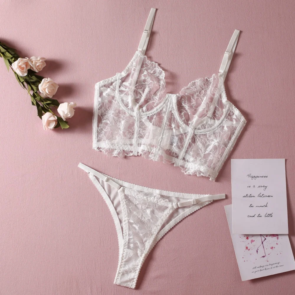 Krasapt-Ensemble de lingerie brodée en arête de poisson transparente, corset et culotte en maille, olympiques sexy pour adultes, kit de fans de DALTol, 2 pièces, 7.0