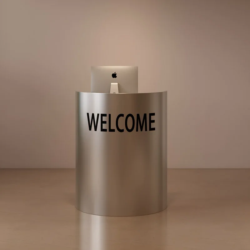 

Creative reception semi-curved small checkout page small bar counter oil drum paint clothing store simple modern welcome desk