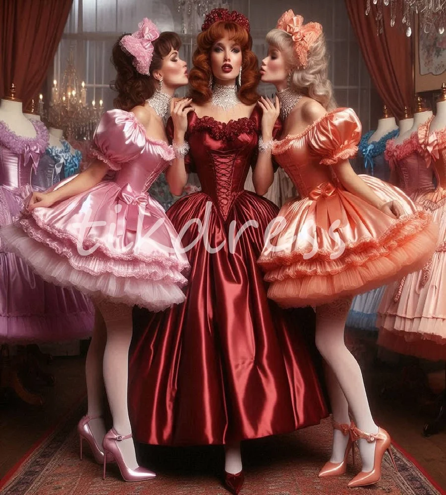 

Розовое платье для выпускного вечера Catgirl Maid с оборками, элегантное короткое вечернее платье для косплея, сексуальное атласное коктейльное платье на день рождения по индивидуальному заказу