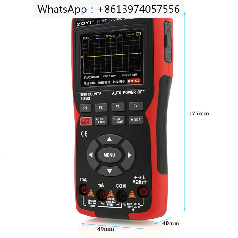 

ZT-702S 2In1 Digital Oscilloscope Multimeter Real-time sampling rate 48MSa/s True RMS 1000V 9999 Counts Professional Tester