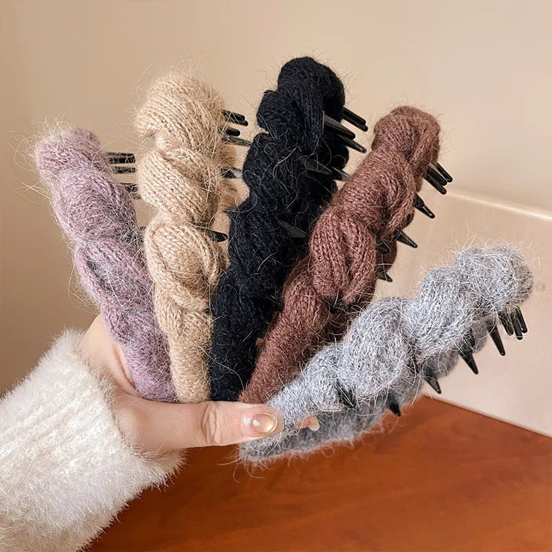 

Новая фиолетовая вязаная повязка на голову 2026 года для женщин, милый аксессуар для волос с высокой короной для умывания