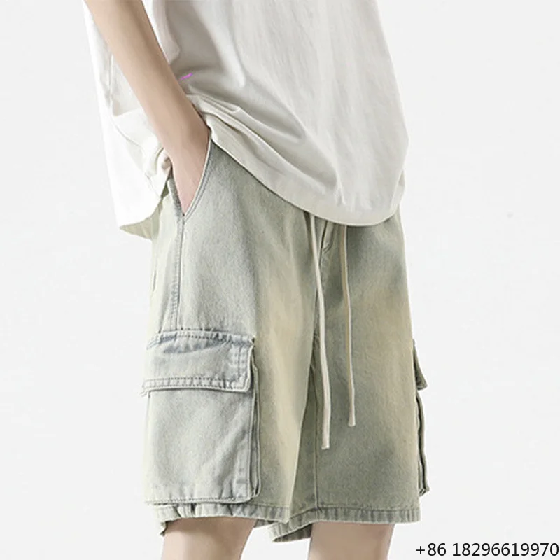 Top Selling Fashion Multi-Pocket Summer Loose Workwear Denim Shorts Custom Men's Straight Cowboy Shorts