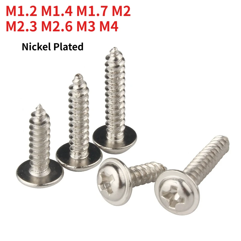 M1.7 M2 M2.2 M2.6 M3 M3.5 M4 DIN968 Phillips Pan Head Self Tapping Screw with Integral Washer PWA Round Head Self-tapping Screws