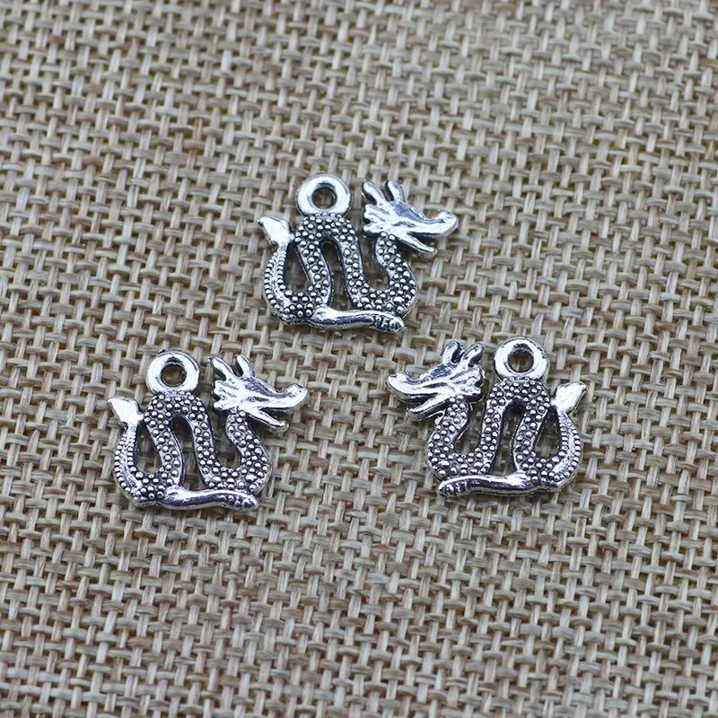 20Pieces 14*17mm Mixed Alloy Antique Silver Color Dragon Wicca Charms Bracelet Pendant Accessory For DIY Jewelry Making