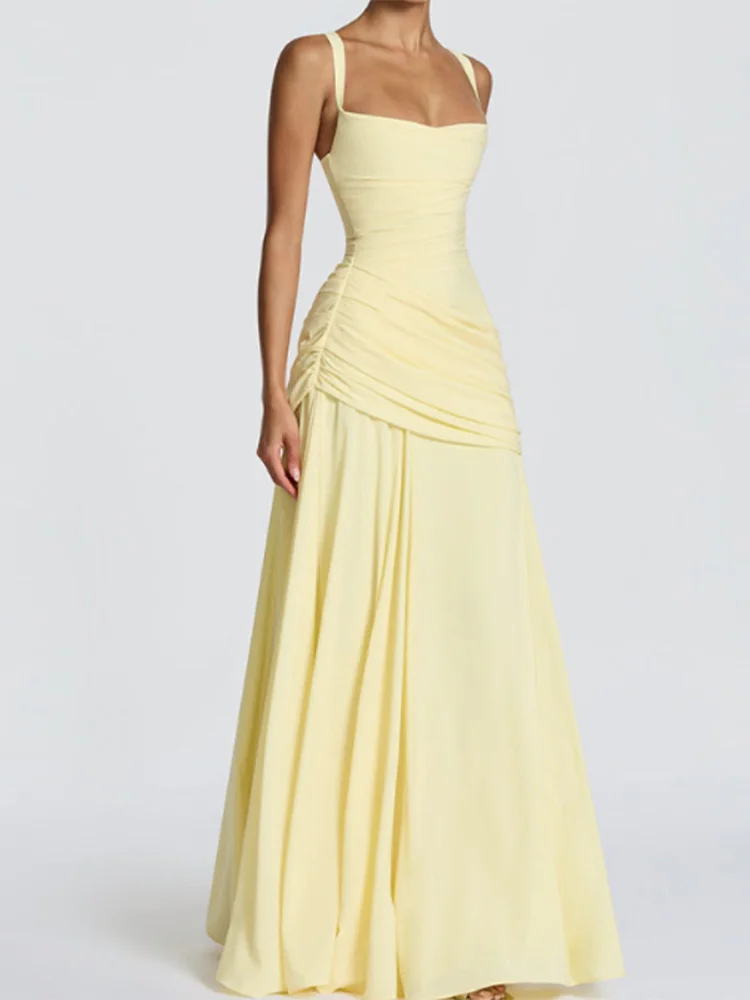 Rückenfreies Taillenschnürendes Slip-Kleid für Damen Sexy Tief Ausgeschnittenes Ärmelloses Plissiertes Schlankes Party-Abendkleid Schickes Damenkleid Neu – Detail 16