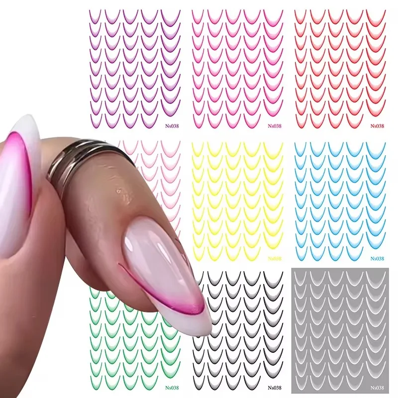 Gradient Color French Manicure Nail Art Designs Stickers Self-Adhesive Nail Tips Guides for DIY Decoration Stencil Tools