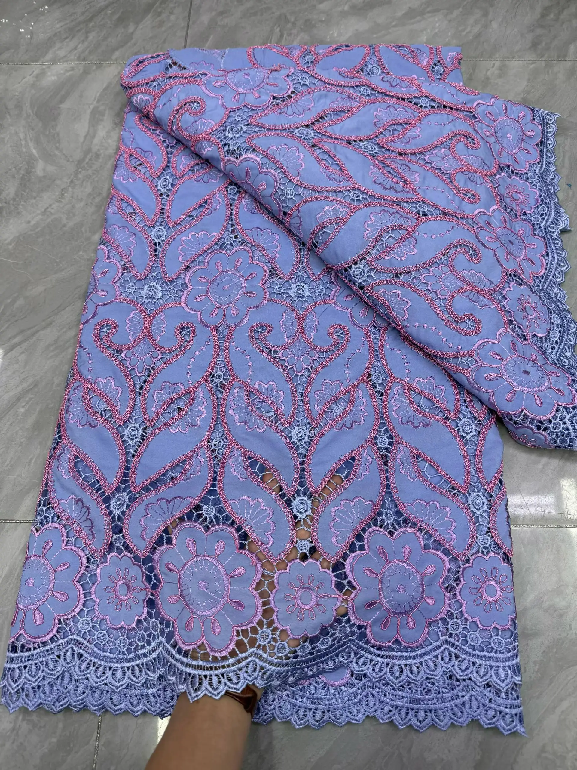 

African Lace Fabric 5 Yards High Quality 2026 Nigerian Cord Guipure Lace Fabrics Purple Tulle Fabric For Wedding Dress