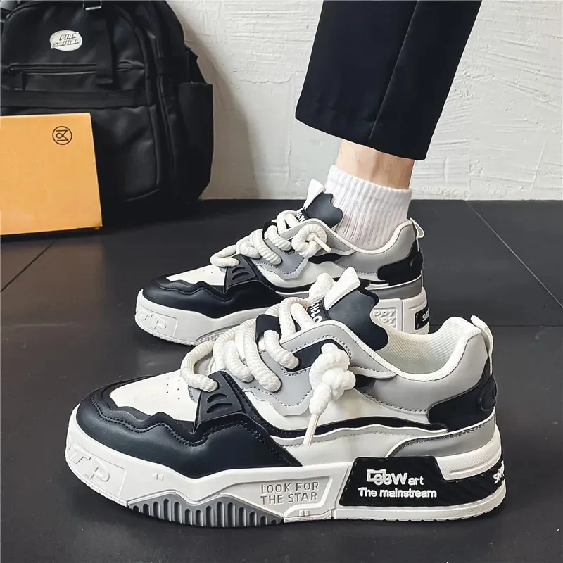 Tamanho grande 46 sapatos esportivos masculinos 2024 novos tênis sapatos masculinos sola grossa sapatos de skate de couro levantado tênis de corrida