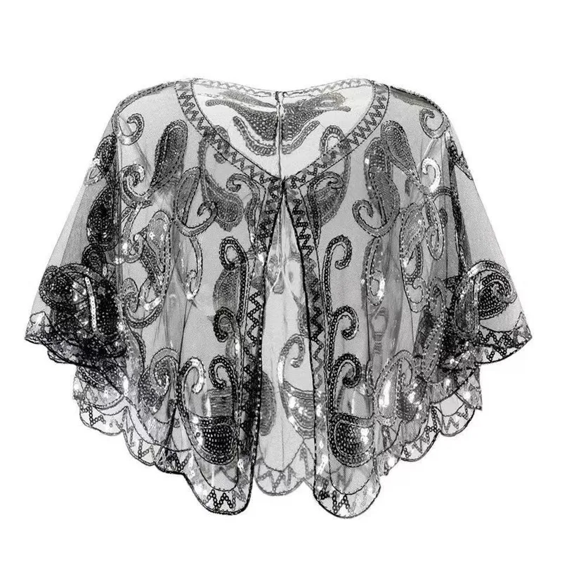 Scialle da donna 1920s in rilievo con paillettes Deco mantello da sera Bolero Flapper Cover Up scialle per abito da sposa europeo e americano sul