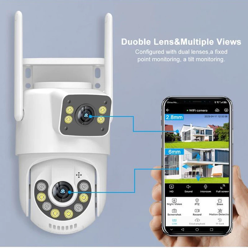 1080P Dual LensOutdoor HD WiFi Camera Humanoid Tracking Two Way Audio Color Night Vision Surveillance Camera Security Protection