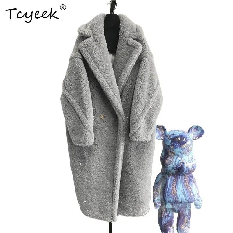 Tcyeek Golden Teddy Alpaca Wool Warm Fur Women Coat Mid-Length Cocoon Shape Clothes Warm Winter Fur Outerwear Одежда Из Меха