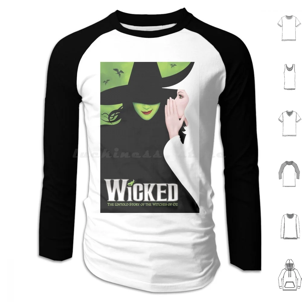 Black And White Witch Poster Hoodies Long Sleeve Halloween Broadways Theater New Wickeds Movie Film Theatrical Drama