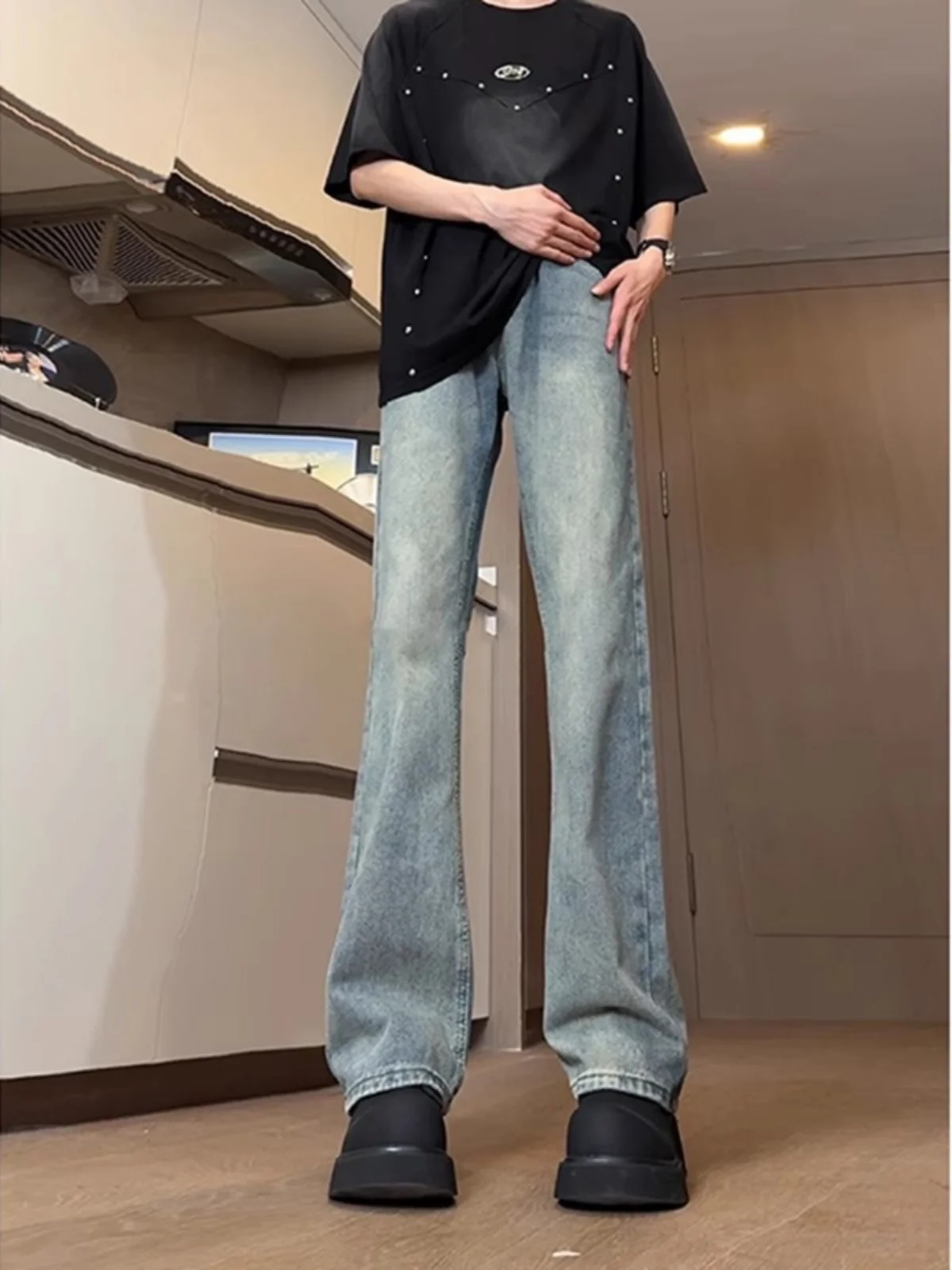 

Retro High Waist Skinny Jeans Men's Spring Summer Autumn Tall Slim Fit Vibe Sle Wide Leg Jeans Casual Loose Straight Tube