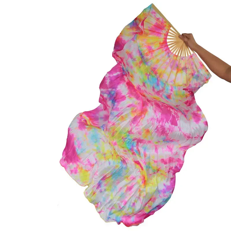 

9 Colors Women Dancewear Performance Prop 100% Silk 1 Pair Dancing Fans Dance Accessory Tie Dye 180cm Belly Dance Silk Fan Veils