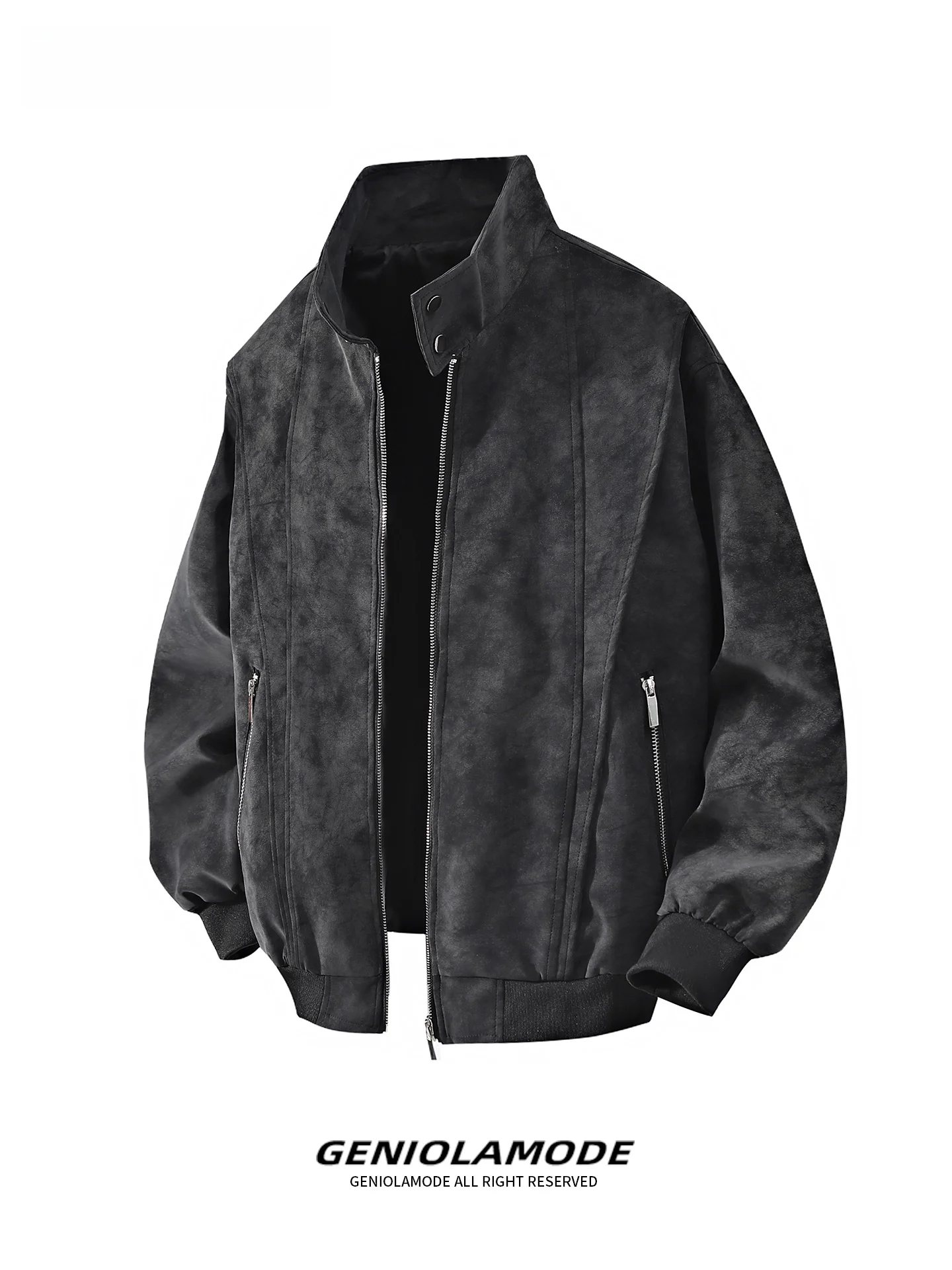 

Genio Lamode Retro American Sle Men's Jaet Autumn Winter Stand Collar Deconstructed Design Loose Fit Outerwear Coat