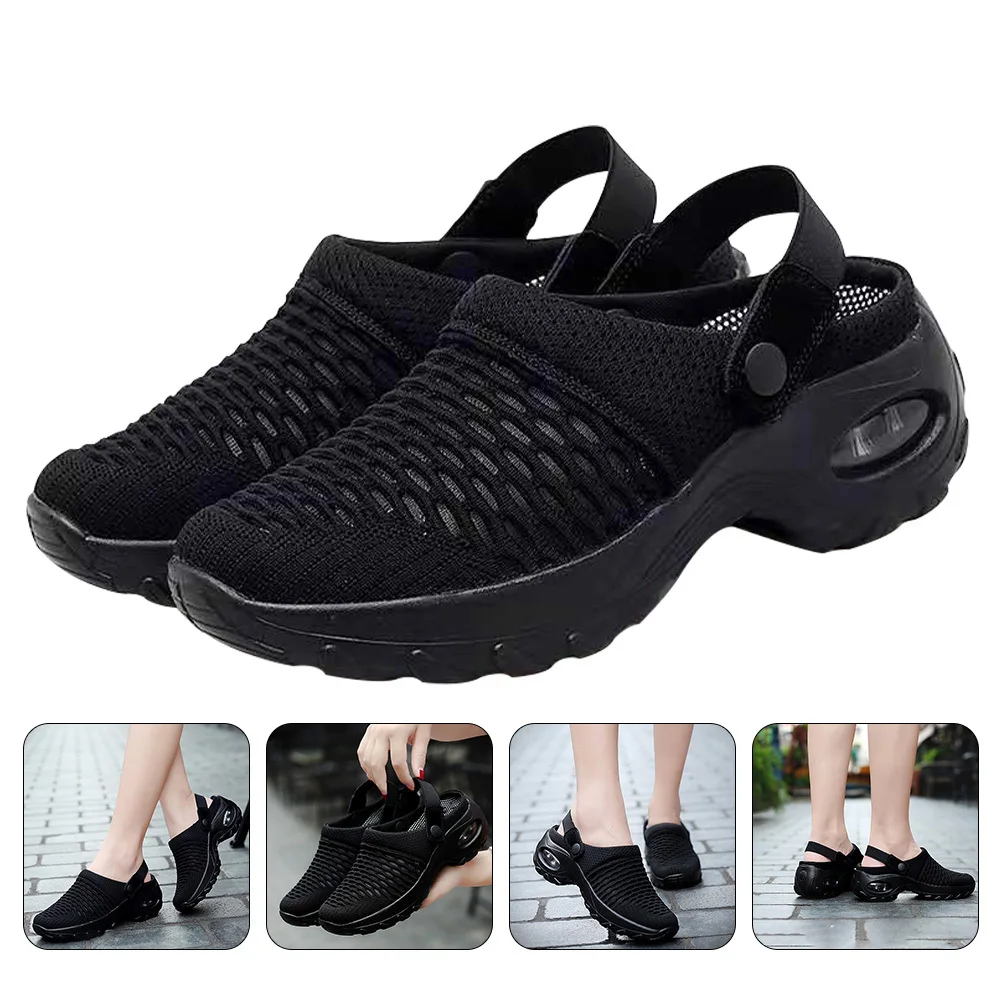 

1Pair Lightweight Mesh Breathable Slippers Comfortable Half Slippers For Women Summer Casual Wear Black Simple Chic Travel